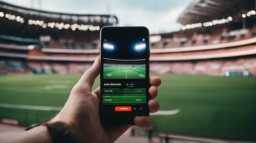 Une main qui tient une application de paris sportifs miroir de JAbet