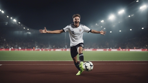 Un footballeur tire en direction du but